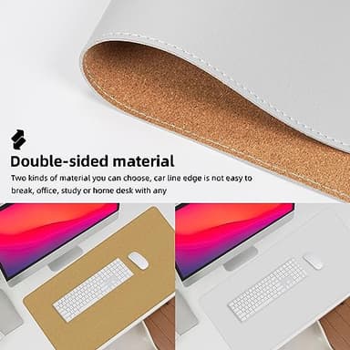 Leather Desk Protector, 47in*23.7in Large Mat with Natural Cork & PU Leather, Mouse Pad, Non-Slip Office Mat, Waterproof Writing Pad for Office and Home (Ivory White) - Image 4