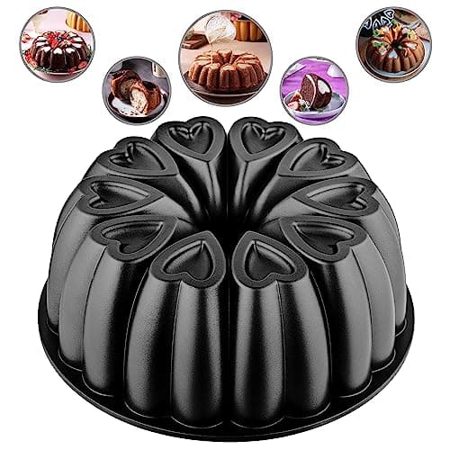 MIENCA Heart Shape Aluminum Cake Pan, Titanium Coating, Non-Stick, 12 Cups, Heavy Duty, Gifts for Mom, Molded Cake Pan, 10 Inch Baking Mold, Cast Aluminum Fluted Tube Pan, Easy to Clean (Black) - Image 1