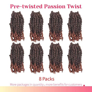 BOHOBABE Crochet Passion Twist Hair Pretwisted 10 Inch Short Pre-looped Passion Twist Crochet Braiding Hair 8 Packs (T350) - Image 2