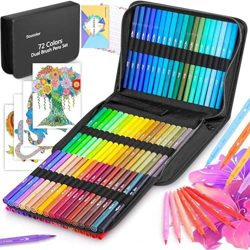 Soucolor Art Supplies for Adults Kids, 72 Colors Dual Tip Brush Fine Tip Markers, Art Kit Drawing Set with Art Case Coloring Set, Art Set for Kids, Kids Art Supplies for School, Gifts for Girls & Boys - Image 1