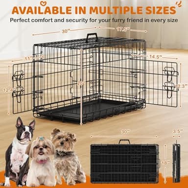 Yaheetech 30 inch Double Door Dog Crate w/Divider for Puppy, Collapsible Metal Dog Kennel with Removable Tray, Portable Travel Cage, Black - Image 2