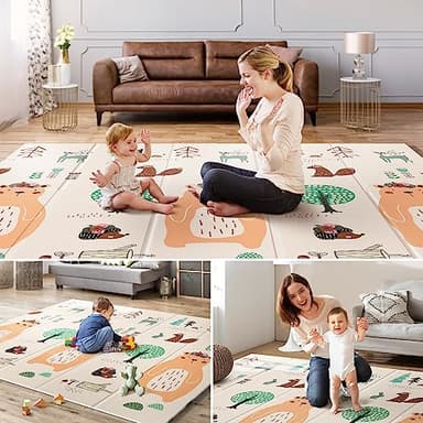 UANLAUO Baby Play Mat,79"x 71" Large Mat for Floor,Reversible Floor Mat,Foam Thick&Waterproof,Foldable Playmats for Babies and Toddlers,Anti-Slip for Baby Crawling,Non-Toxic Tummy Time(Bear) - Image 5