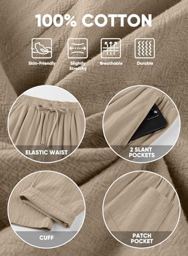 JMIERR Men's Casual Cotton Pants Linen Elastic Waist Drawstring Summer Beach Lightweight Dress Trousers with Pockets, L, Khaki - Image 6