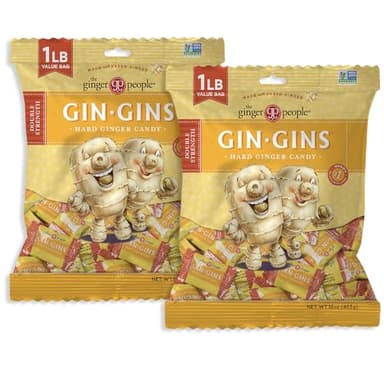 GIN GINS Double Strength Ginger Hard Candy – Natural Ginger Candy by The Ginger People – Individually Wrapped Healthy Candy – Double Strength Flavor – Large 1 lb Bag (16oz) – Pack of 2 - Image 1