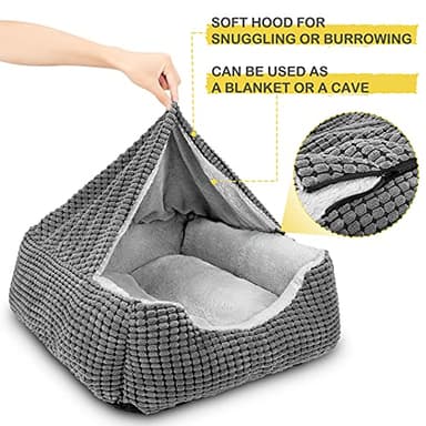 GASUR Dog Beds for Large Medium Small Dogs, Rectangle Cave Hooded Blanket Puppy Bed, Luxury Anti-Anxiety Orthopedic Cat Beds for Indoor Cats, Warmth and Machine Washable (25 inches, Grey) - Image 3