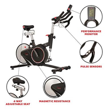Sunny Health & Fitness Magnetic Rear Belt Drive Indoor Cycling Exercise Bike with RPM Cadence Sensor - SF-B1709, Black - Image 3
