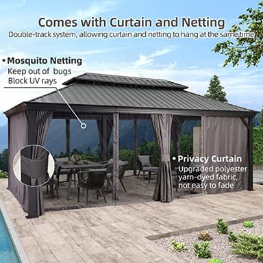 PURPLE LEAF 12' X 20' Permanent Hardtop Gazebo Aluminum Gazebo with Galvanized Steel Double Roof for Patio Lawn and Garden, Curtains and Netting Included, Grey - Image 8