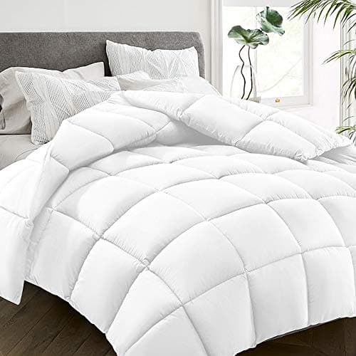 HYLEORY All Season Full Size Bed Comforter - Cooling Goose Down Alternative Quilted Duvet Insert with Corner Tabs - Winter Warm - Machine Washable - White - Image 1