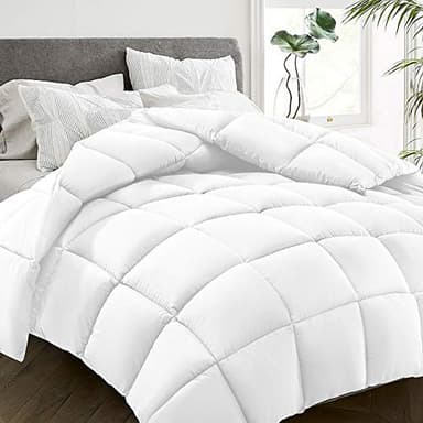 HYLEORY All Season Full Size Bed Comforter - Cooling Goose Down Alternative Quilted Duvet Insert with Corner Tabs - Winter Warm - Machine Washable - White - Image 1