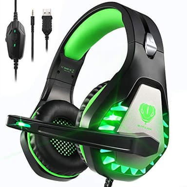Pacrate Gaming Headset with Microphone for PC, PS4, PS5, Switch, Xbox Series X/S, Noise Cancelling Gaming Headphones with LED Lights for Kids Adults, Black Green - Image 1