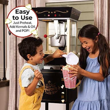 Nostalgia Popcorn Maker Machine - Professional Cart With 8 Oz Kettle Makes Up to 32 Cups - Vintage Popcorn Machine Movie Theater Style - Black - Image 5