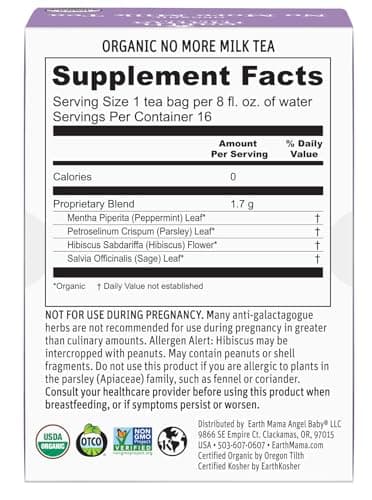 Earth Mama No More Milk Tea | Organic Herbal Tea Bags to Reduce Breast Milk Production, Stop Breastfeeding, & Wean Lactation Naturally, Postpartum Essentials, Hibiscus & Sage Decaf Tea (16-Count, 3PK) - Image 2