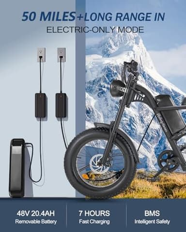 Riding'times 1500W Electric Bike for Adults Full Suspension, 20.4AH Long Seat Dirt Bike with 20" Fat Tire, Max 31MPH & 40-150 Miles, Moped Style Ebike for Snow, Mountains, Road - Image 4