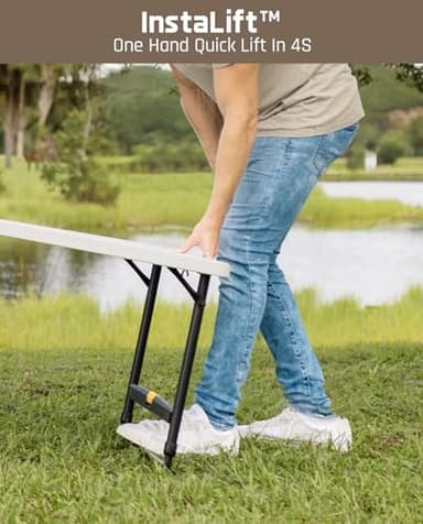 FanttikOutdoor 4ft Portable Folding Table, One-Handed Height Adjustment, 4 Heights, Gravity Lock, Carry Handle, Indoor Outdoor Heavy Duty Fold-in-Half Utility Table, Party, 1 Pack, White Zeta X4 Pro - Image 4