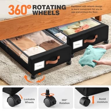 Gocvo 2Pack Under Bed Storage with Wheels,30.71 * 17.13 * 6.5 Inches Foldable Underbed Storage Containers Organizers Bins for Clothes Shoes Blankets Sweater (Black) - Image 2