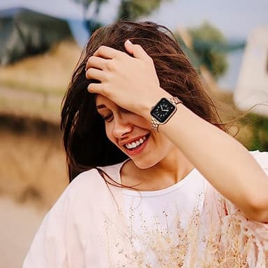 OMIU Thin Band Compatible with Apple Watch 40mm 38mm 41mm 42mm 44mm 45mm 49mm, Premium Stainless Steel Metal Replacement Adjustable Wristband Strap for iWatch Ultra SE Series 9/8/7/6/5/4/3/2/1 Women - Image 6