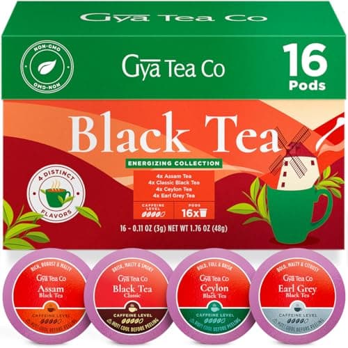 Gya Tea Co Black Tea (16 ct) - Assorted Tea Pod Variety Pack with Assam, Black, Ceylon & Earl Grey 4 Flavors for Refresh & Energy - Image 1