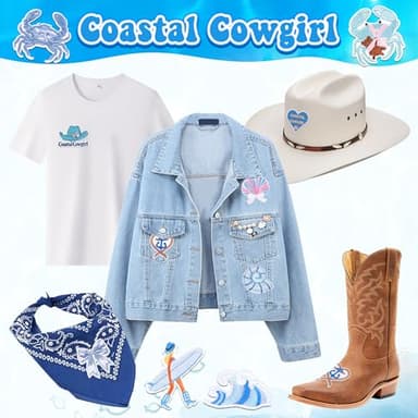 24Pcs Coastal Cowgirl Iron On Patches for Hats, Summer Ocean Embroidered Blue Patches for Girls, Heat Press Embroidery Patch for Trucker Hat/Clothes/Denim Jeans/Beach Bags - Image 2