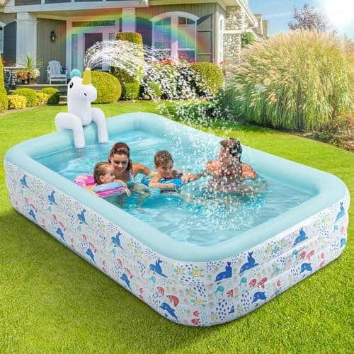 Inflatable Pool for Kids and Adults, Large Blow up Swimming Pool (118" L x71 W x 23.5" H), Unicorn Pool for Kids with Sprinkler, Thicken Oversized Pools for Whole Family Party Backyard Garden Outdoor - Image 1