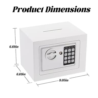 Small Safe Box With Digital Keypad & Keys - 9.05 x 6.7 x 6.7 Inches Wall Safe 0.23 Cuft Mini Security Lock for Coin Home Office Hotel Rooms Business Jewelry Gun (White) - Image 5