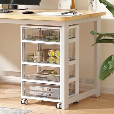 Vtopmart Plastic Drawer Storage Orangizer, 4 Tier 6 Drawers with Wheels for Office Supplies, Art Crafts, Under Desk Storage for Office, Bathroom, Dresser, 1 Pack/Clear - Image 2