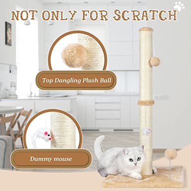 ANWA 32" Tall Cat Scratching Posts for Indoor Cats, 3-in-1 Vertical Cat Scratching Post with Plush Toys, Premium Sisal Post for Cats at All Ages with Reinforced Stable Base, Beige - Image 4