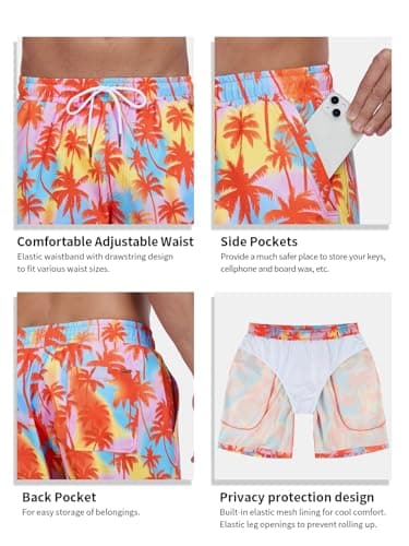 RELLECIGA Men's Board Shorts Quick Dry 9 Inch Swim Trunk with Mesh Lining(Orange Coconut Tree,X-Large) - Image 3