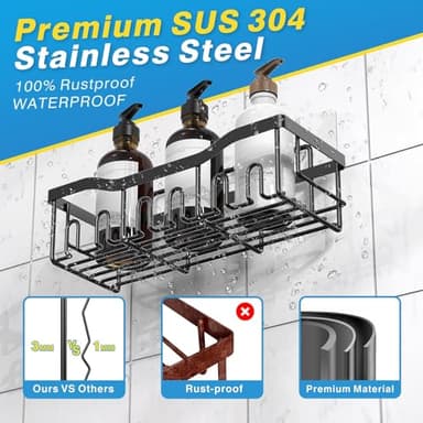 EUDELE 5-Pack Rustproof Stainless Steel Shower Caddy Set– No Drill Adhesive Bathroom Organizer, Space-Saving Shower Shelves for Apartment Essentials, Bathroom/Kitchen Storage Home Decor-L Size - Image 5
