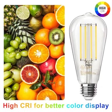 TJOY Edison Light Bulbs 60W Equivalent, Dimmable Vintage LED Light Bulbs, E26 Medium Base, Warm White 2700K, ST58, 8W, 800LM, 80+ CRI, Antique Decorative Filament LED Bulb, Clear Glass, 6 Pack - Image 3