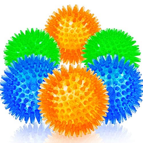 SHARLOVY Squeaky Balls for Pet Small Puppy, TPR Fetch Spike Balls for Dogs, Rubber 6 Pack Bright Colors Chew Teething Dog Toys - Image 1