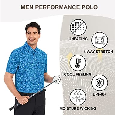 Damipow Premium Golf Shirts for Men Dry Fit Performance Polo Short Sleeve Collared Shirt,Blue,2XL - Image 4