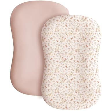 Konssy 2 Pack Baby Lounger Cover, Stretchy and Soft Newborn Lounger Cover, Infant Lounger Slipcover for Boys Girls, Covers Only (Pink Spring,Pink) - Image 1