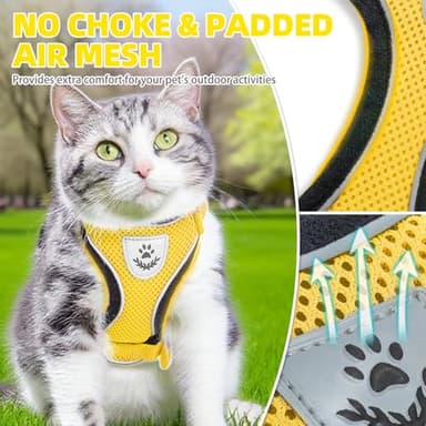 PUPTECK Cat Harness and Leash Set Escape Proof Reflective Cat Walking Harness Adjustable Soft Breathable Mesh Vest for Small Pets, Yellow, M - Image 2