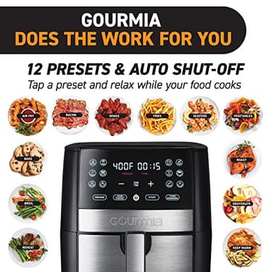 Gourmia 8 Qt Digital Air Fryer GAF826 – XL Capacity with 12 One-Touch Presets, Nonstick Dishwasher Safe Basket, Oil-Free Cooking, ETL-Certified, Sleek Black Finish - Image 4