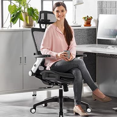 COLAMY Ergonomic Mesh Office Chair with Footrest, High Back Computer Executive Desk Chair with Headrest and 4D Flip-up Armrests, Adjustable Tilt Lock and Lumbar Support-Black - Image 2