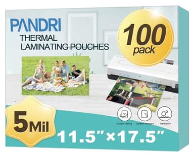 Laminating Sheets, PANDRI 100 Pack Thermal Laminating Pouches Holds 11 x 17 Inch, 5 Mil Plastic Laminator Paper 11.5 x 17.5 Inch, Clear Round Corner - Image 1