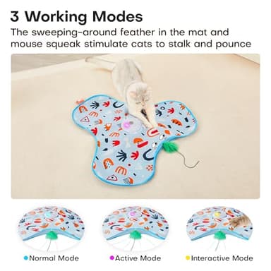 Potaroma Hide and Seek Interactive Cat Toys, Moving Concealed Wand Feather, Automatic Chargeable Indoor Kitten Exercise Kicker, Mouse Squeaky, Floral Cover - Image 3