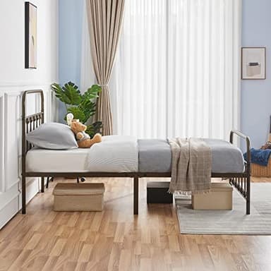 Yaheetech Classic Metal Platform Bed Frame Mattress Foundation with Victorian Style Iron-Art Headboard/Footboard/Under Bed Storage/No Box Spring Needed/Twin Size Bronze - Image 4