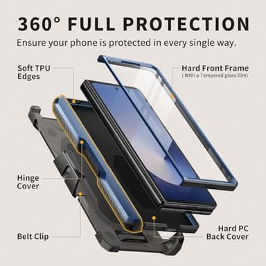 TONGATE for Z Fold 6 Case with Ring Stand, Built-in S Pen Holder & Glass Screen Protector Shockproof Rugged Z6 Phone Case with Slide Camera Cover & Belt Clip for Samsung Galaxy Z Fold 6 2024, Blue - Image 5