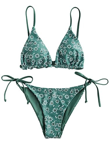 ZAFUL Women's Triangle Bikini Floral String Bikini Set Two Piece Swimsuit Bathing Suits (2-Greenish Blue, M) - Image 1