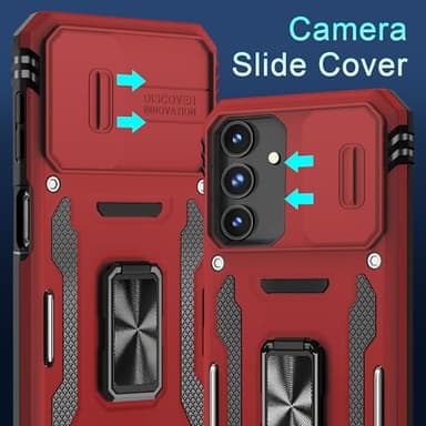 DEERLAMN Case for Samsung Galaxy A16 5G with Slide Camera Cover+Screen Protector (1 Pack), Rotated Ring Kickstand Military Grade Shockproof Protective Cover-Red - Image 2
