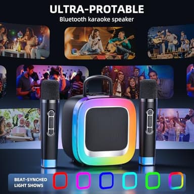 Kinglucky 2025 Upgrade Karaoke Machine, Portable Bluetooth Speaker with 2 Wireless Microphones for Adults & Kids with Lights, Karaoke for All Smartphones, Birthday, Family, Home Party or Gifts (Black) - Image 6