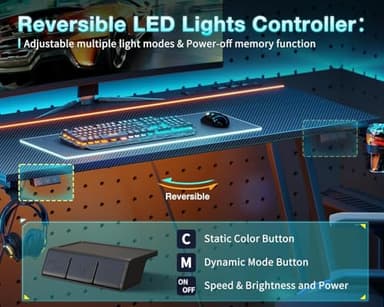 MOTPK 32 Inch Small Gaming Desk with LED Lights & Power Outlet, Computer Desk for Small Space, Gaming Table with Carbon Fiber Texture, Kids Desk Gift for Boys Men, Black - Image 6