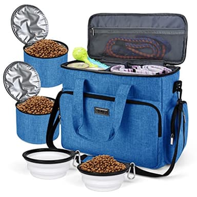 BAGLHER Dog Travel Bag, Pet Travel Bag (ALL Pet Travel Supplies), With 2 Pet Food Containers and 2 Collapsible Silicone Bowls; Essential Kits for Pet Travel Blue - Image 1