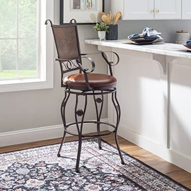 Powell Company Big and Tall Copper Stamped Back Barstool with Arms Bar Stool, Bronze - Image 2