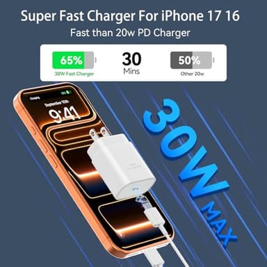iPhone 17 16 Pro Max Charger Fast Charging Block, 30W iPhone 17/16 Pro Max USB C Fast Charger with 10 FT Type C Fast Charging Long Cable Cord for iPhone 17 Pro Max/17 Pro/17/Air/16 Pro max/16 Pro/15 - Image 2