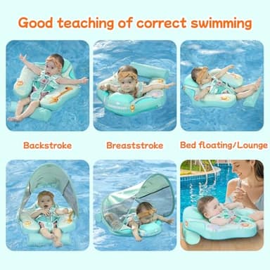 Mambobaby Float with Canopy and Tail New Upgraded Non-Inflatable Baby Pool Float Mambo Float Swim Trainer Solid Infant Swim Float Adjustable Pearl Foam Baby Swim Ring - Image 3