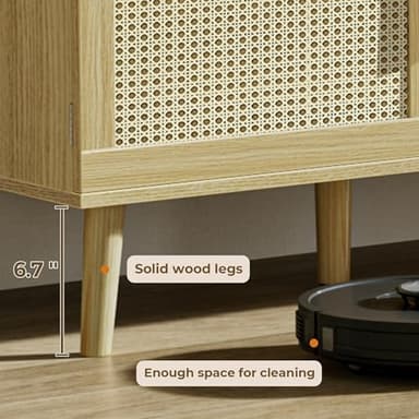 SUPERJARE Boho TV Stand for 65 Inch TV, Entertainment Center with Adjustable Shelf, Rattan TV Console with 2 Cabinets, Media Console, Solid Wood Feet, 4 Cord Holes, for Living Room - Natural - Image 7