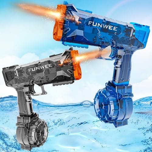 Funwee 2025 New Upgrade 2 Pack Electric Water Guns for Adult Kid, Light Up Strongest Full Auto Watergun High Capacity 500+ Water Blaster, Long Range Powerful Water Squirt Gun, Outdoor Pool Water Toy - Image 1