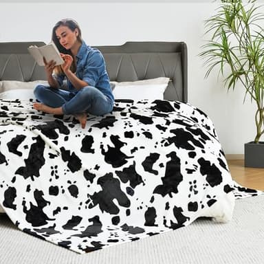 Softan Fleece Blanket - Black White Cow Print Throw Blanket - Fuzzy Lightweight Super Soft Microfiber Flannel Blankets for Couch, Bed, Sofa - Ultra Luxurious Warm and Cozy for All Seasons (90"×90") - Image 5